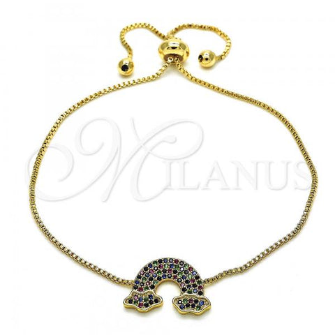 Oro Laminado Adjustable Bolo Bracelet, Gold Filled Style with Multicolor Micro Pave, Polished, Golden Finish, 03.155.0048.11