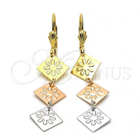 Oro Laminado Long Earring, Gold Filled Style Polished, Tricolor, 02.63.2189