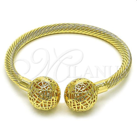 Oro Laminado Individual Bangle, Gold Filled Style Ball and Twist Design, Polished, Golden Finish, 07.163.0001