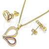 Oro Laminado Earring and Pendant Adult Set, Gold Filled Style Heart Design, with Ruby Micro Pave, Polished, Golden Finish, 10.156.0262.1