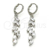 Rhodium Plated Long Earring, Leaf Design, with White Cubic Zirconia, Polished, Rhodium Finish, 02.217.0014.2
