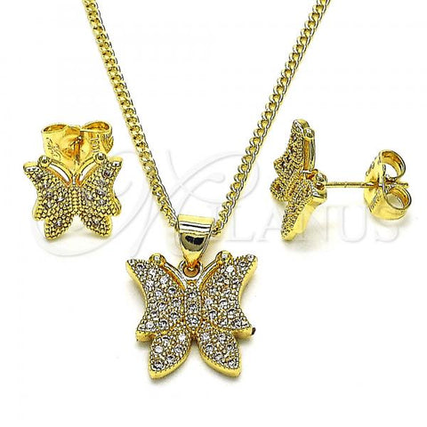 Oro Laminado Earring and Pendant Adult Set, Gold Filled Style Butterfly Design, with White Micro Pave, Polished, Golden Finish, 10.156.0454