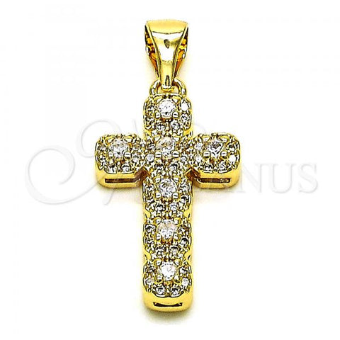 Oro Laminado Religious Pendant, Gold Filled Style Cross Design, with White Micro Pave, Polished, Golden Finish, 05.342.0087