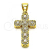 Oro Laminado Religious Pendant, Gold Filled Style Cross Design, with White Micro Pave, Polished, Golden Finish, 05.342.0087