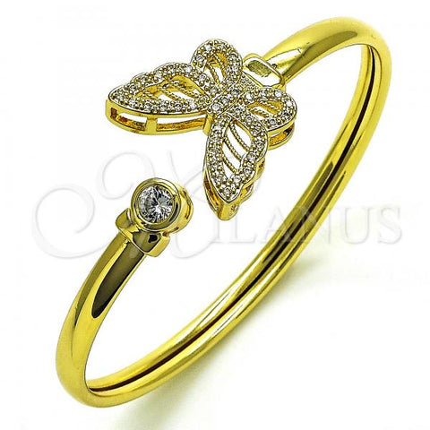 Oro Laminado Individual Bangle, Gold Filled Style Butterfly Design, with White Micro Pave and White Cubic Zirconia, Polished, Golden Finish, 07.341.0038