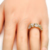 Oro Laminado Multi Stone Ring, Gold Filled Style Teardrop Design, with White Cubic Zirconia, Polished, Golden Finish, 01.210.0004.09 (Size 9)