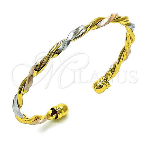 Oro Laminado Individual Bangle, Gold Filled Style Polished, Tricolor, 07.170.0003