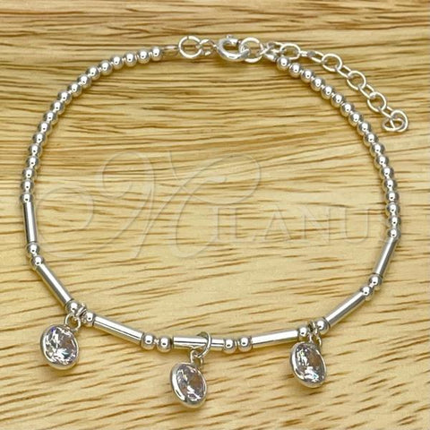 Sterling Silver Fancy Bracelet, Ball Design, with White Cubic Zirconia, Polished, Silver Finish, 03.401.0017.07