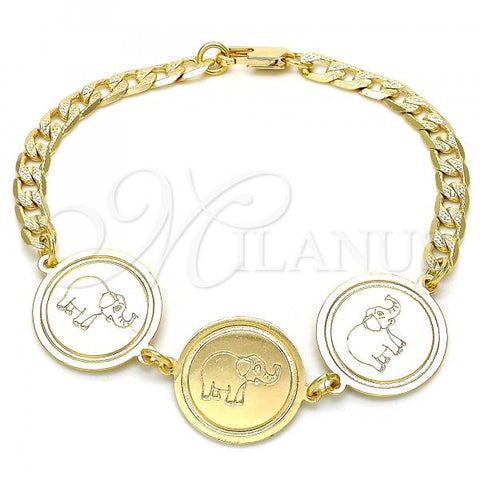 Oro Laminado Fancy Bracelet, Gold Filled Style Elephant Design, Polished, Golden Finish, 03.63.2038.08