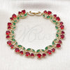 Oro Laminado Tennis Bracelet, Gold Filled Style Cherry Design, with Garnet and Green Cubic Zirconia, Polished, Golden Finish, 03.284.0059.1.08