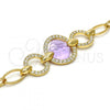 Oro Laminado Fancy Bracelet, Gold Filled Style with Amethyst Azavache and White Crystal, Polished, Golden Finish, 03.59.0071.08