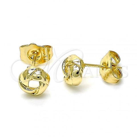 Oro Laminado Stud Earring, Gold Filled Style Love Knot Design, Polished, Golden Finish, 02.213.0167