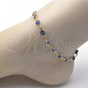 Oro Laminado Fancy Anklet, Gold Filled Style Greek Key Design, Blue Resin Finish, Golden Finish, 5.039.005.1.10
