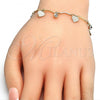 Oro Laminado Charm Bracelet, Gold Filled Style Heart Design, with White Crystal, Polished, Golden Finish, 5.030.013.08