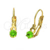 Oro Laminado Leverback Earring, Gold Filled Style with Light Green Cubic Zirconia, Polished, Golden Finish, 5.128.103