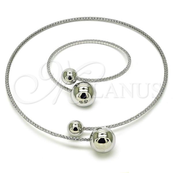 Rhodium Plated Necklace and Bracelet, Ball Design, with White Cubic Zirconia, Polished, Rhodium Finish, 06.421.0004.1