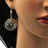 Oro Laminado Dangle Earring, Gold Filled Style Filigree and Butterfly Design, with White Crystal, Polished, Golden Finish, 73.009