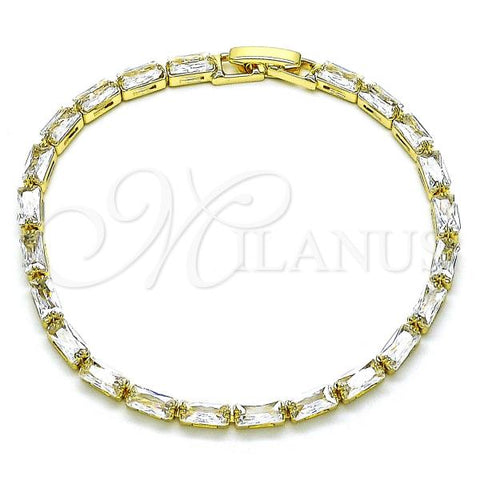 Oro Laminado Tennis Bracelet, Gold Filled Style Baguette Design, with White Cubic Zirconia, Polished, Golden Finish, 03.283.0354.07