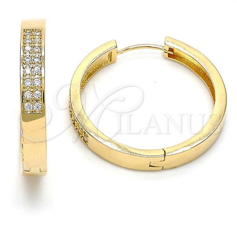 Oro Laminado Huggie Hoop, Gold Filled Style with White Micro Pave, Polished, Golden Finish, 02.167.0002.30