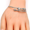 Stainless Steel Individual Bangle, Love Design, with White Crystal, Polished, Steel Finish, 07.258.0001.04 (02 MM Thickness, Size 4 - 2.25 Diameter)