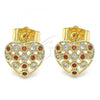 Oro Laminado Stud Earring, Gold Filled Style Heart Design, with Garnet and White Micro Pave, Polished, Golden Finish, 02.156.0485.1