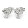 Sterling Silver Stud Earring, Tree Design, with White Crystal, Polished, Rhodium Finish, 02.336.0045
