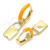 Oro Laminado Huggie Hoop, Gold Filled Style Lock Design, Orange Enamel Finish, Golden Finish, 02.213.0213.1.12