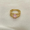 Oro Laminado Multi Stone Ring, Gold Filled Style Elephant Design, with Pink Cubic Zirconia, Polished, Golden Finish, 01.284.0039.06