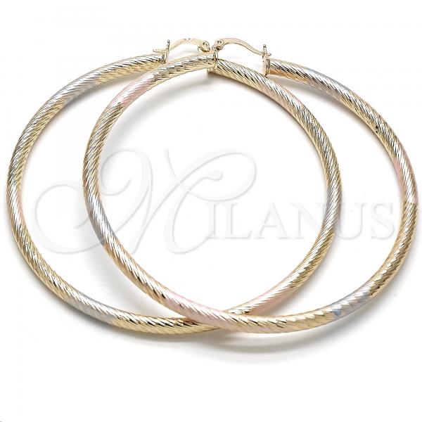 Oro Laminado Extra Large Hoop, Gold Filled Style Diamond Cutting Finish, Tricolor, 5.138.001.1.80