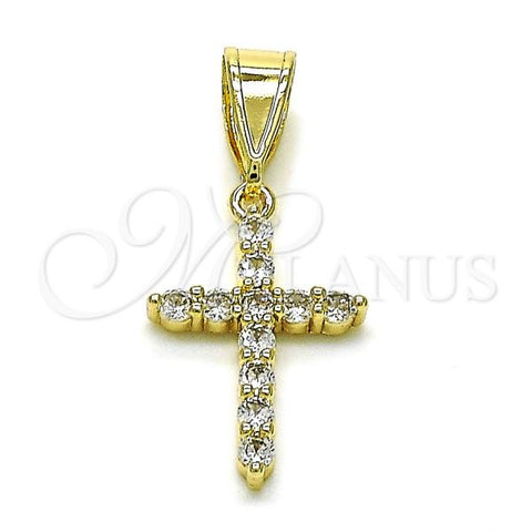 Oro Laminado Religious Pendant, Gold Filled Style Cross Design, with White Cubic Zirconia, Polished, Golden Finish, 05.253.0182