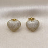 Oro Laminado Stud Earring, Gold Filled Style Heart Design, with White Micro Pave, Polished, Golden Finish, 02.156.0697