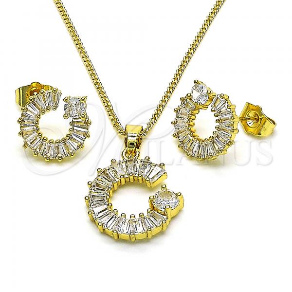Oro Laminado Earring and Pendant Adult Set, Gold Filled Style Moon and Baguette Design, with White Cubic Zirconia, Polished, Golden Finish, 10.316.0071