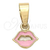 Oro Laminado Fancy Pendant, Gold Filled Style Heart Design, Pink Enamel Finish, Golden Finish, 05.163.0079