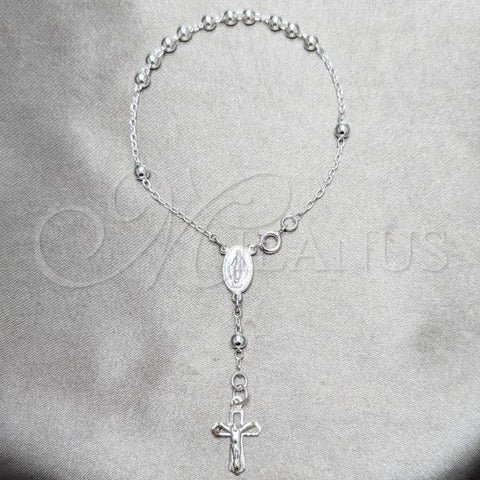 Sterling Silver Bracelet Rosary, Ball and Cross Design, Polished, Silver Finish, 09.392.0005.07