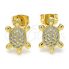 Oro Laminado Stud Earring, Gold Filled Style Turtle Design, with White Cubic Zirconia, Polished, Golden Finish, 02.342.0062