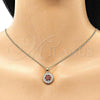 Oro Laminado Earring and Pendant Adult Set, Gold Filled Style with Garnet and White Cubic Zirconia, Polished, Golden Finish, 10.344.0009.3
