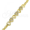 Oro Laminado Fancy Bracelet, Gold Filled Style Heart Design, with White Cubic Zirconia, Polished, Golden Finish, 03.283.0045.07