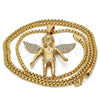 Oro Laminado Pendant Necklace, Gold Filled Style Angel Design, with White Crystal, Polished, Golden Finish, 04.242.0067.30
