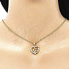 Oro Laminado Fancy Pendant, Gold Filled Style Heart Design, with White Cubic Zirconia, Polished, Golden Finish, 05.102.0027