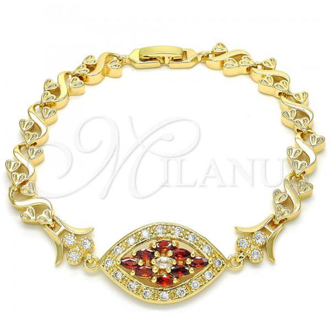 Oro Laminado Fancy Bracelet, Gold Filled Style Heart Design, with Garnet and White Cubic Zirconia, Polished, Golden Finish, 03.210.0117.2.08