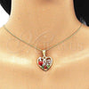 Oro Laminado Pendant Necklace, Gold Filled Style Heart and Flower Design, Polished, Tricolor, 04.351.0012.1.20