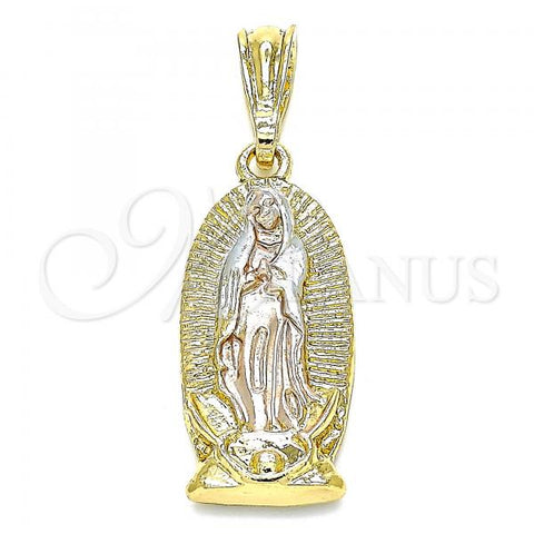 Oro Laminado Religious Pendant, Gold Filled Style Guadalupe Design, Polished, Tricolor, 05.351.0126.1