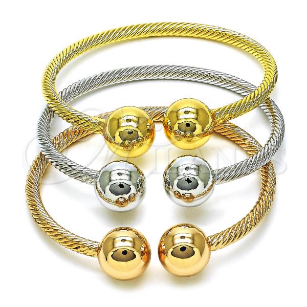 Oro Laminado Trio Bangle, Gold Filled Style Ball and Twist Design, Polished, Tricolor, 07.170.0019
