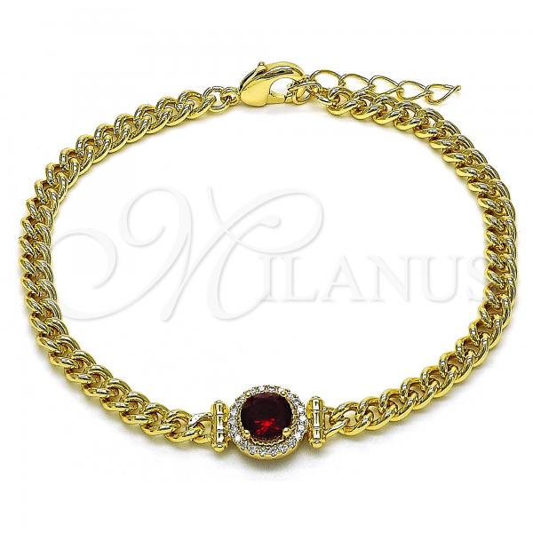 Oro Laminado Fancy Bracelet, Gold Filled Style with Garnet Cubic Zirconia and White Micro Pave, Polished, Golden Finish, 03.213.0177.5.07