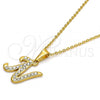 Stainless Steel Pendant Necklace, Initials and Rolo Design, with White Crystal, Polished, Golden Finish, 04.238.0012.18