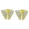 Oro Laminado Stud Earring, Gold Filled Style Butterfly Design, with White Micro Pave, Polished, Golden Finish, 02.26.0289