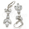 Rhodium Plated Long Earring, Leaf and Heart Design, with White Cubic Zirconia, Polished, Rhodium Finish, 02.205.0055.5