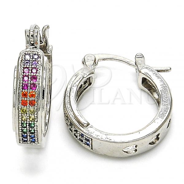 Rhodium Plated Small Hoop, with Multicolor Micro Pave, Polished, Rhodium Finish, 02.210.0270.7.20