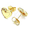 Oro Laminado Stud Earring, Gold Filled Style Heart Design, with Garnet and White Micro Pave, Polished, Golden Finish, 02.156.0495.1