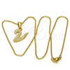 Stainless Steel Pendant Necklace, Initials and Rolo Design, with White Crystal, Polished, Golden Finish, 04.238.0028.1.18